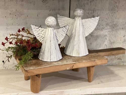ANGELS SET OF 2 WHITE WASHED METAL